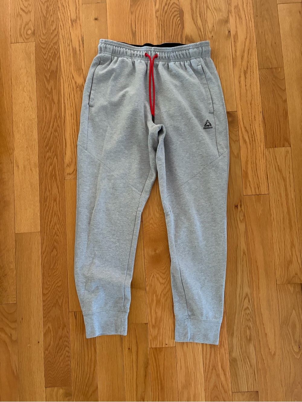 Reebok Light Gray Joggers with Red Drawcord
